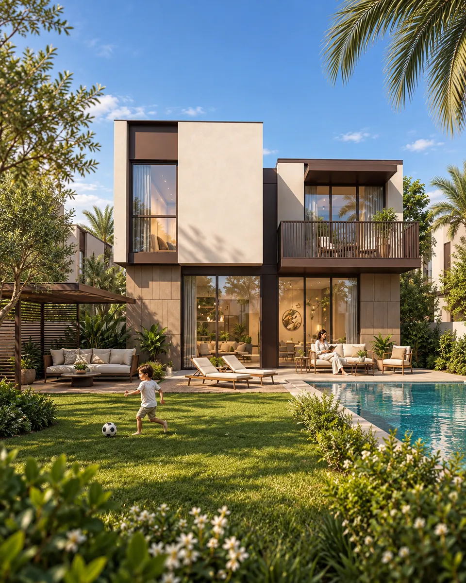 Concept image of a family villa garden