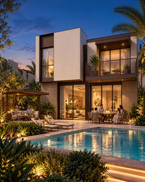 Evening terrace and pool concept